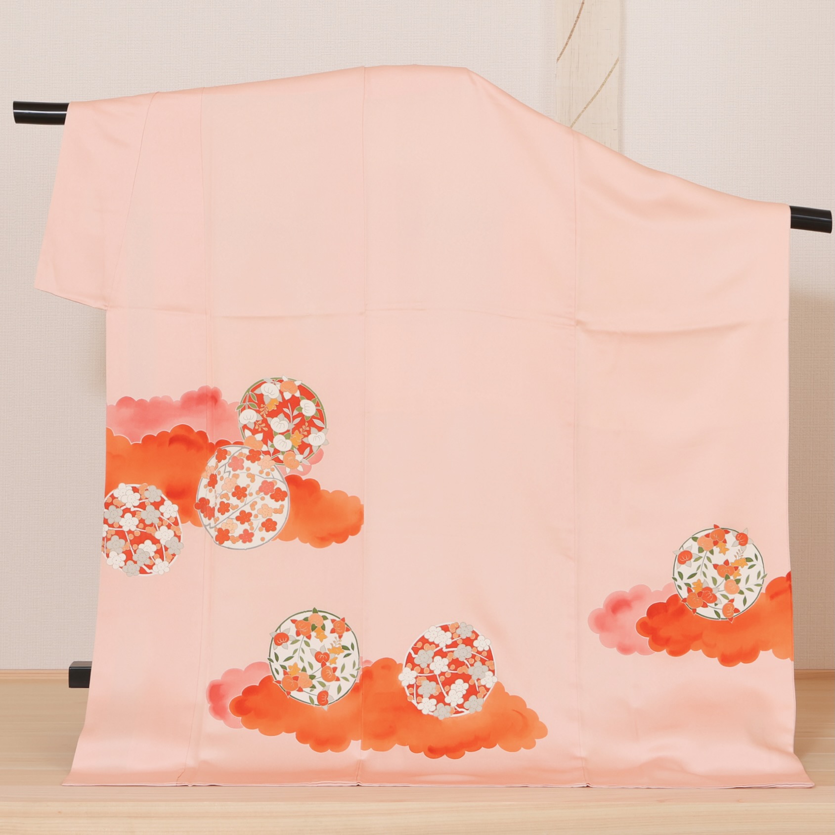 正絹 訪問着 色留袖 小豆色 総刺繍 雲文様 草花文様 吉祥文様 日本刺繍